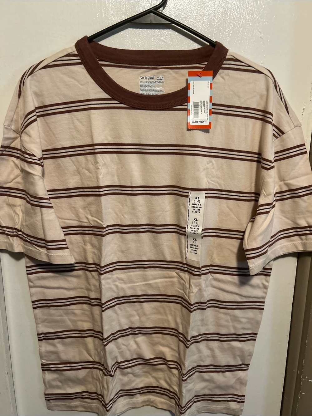 Cat & Jack Beige Tee with Brown Stripes